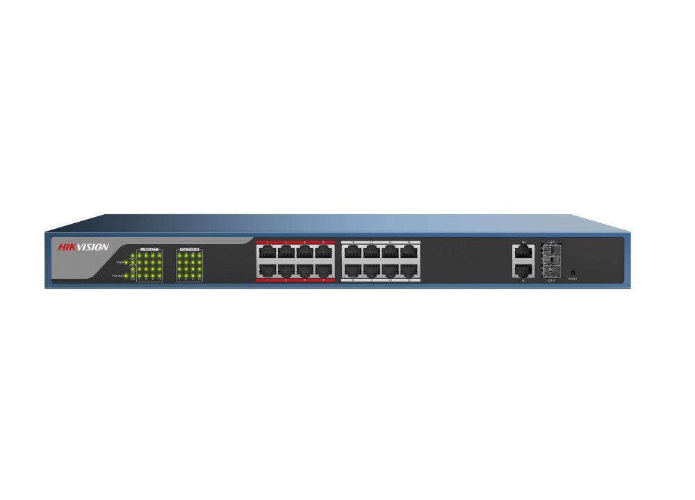 Hikvision DS-3E1318P-E 16 Port Web Managed PoE Switch, 16x100M, 2x1000M  Combo Port, 802.3 af at, 230W – Security Wholesalers
