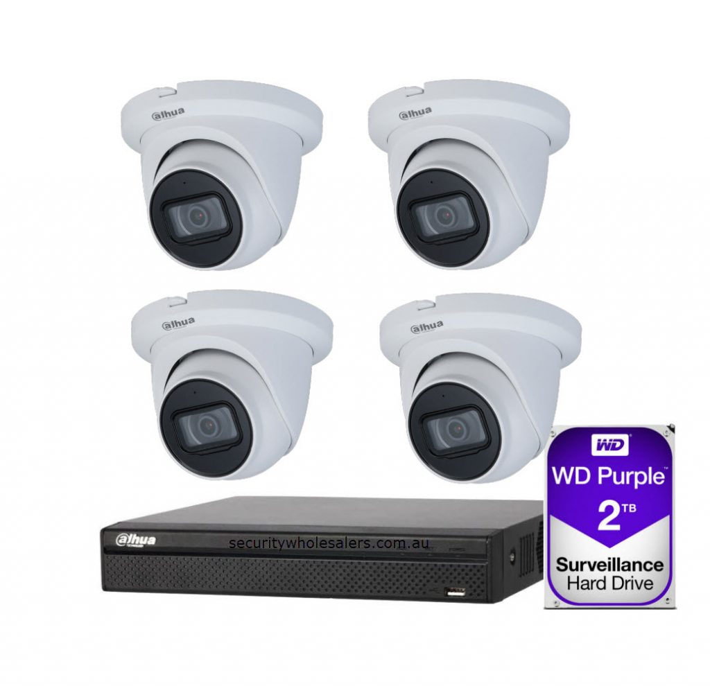 Dahua 4 x 8MP Eyeball / Turret Kit with 4CH NVR4104HS NVR + 2TB HDD 2.8mm lens Security