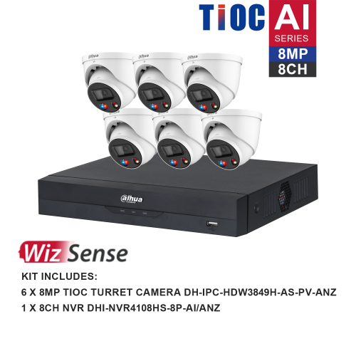 Dahua 6 x 8MP TIOC Active Deterrance Turret Kit with 8CH NVR Wizsense - Image 2