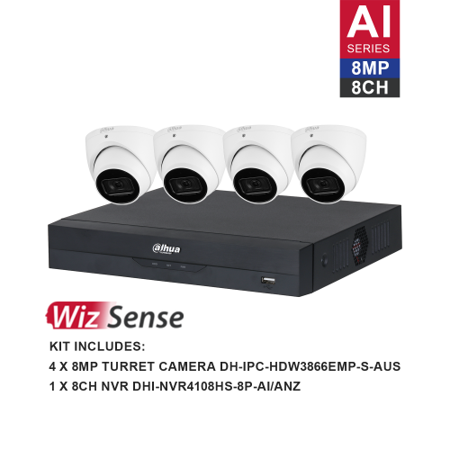 Dahua 4 x 8MP DH-IPC-HDW3866EMP-S-AUS Turret Security CCTV Kit with 8CH Wizsense NVR - Image 2