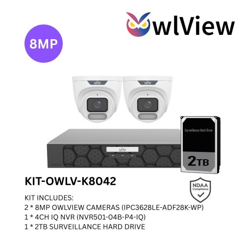 Uniview UNV Acutrack Owlview 2 x 8MP Triguard CCTV Kit with 2TB HDD & 4CH NVR - Image 2