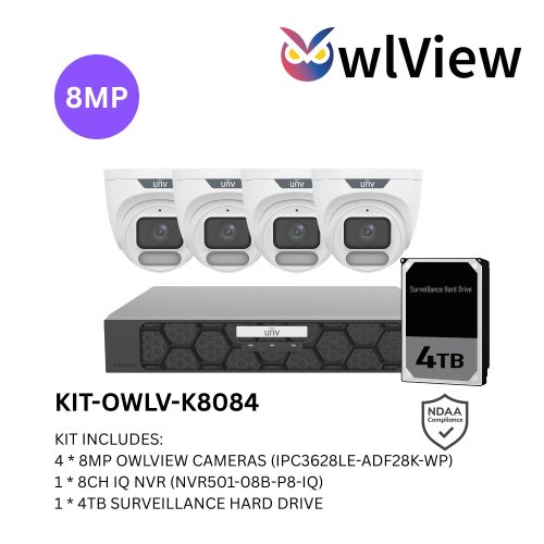 Uniview UNV Acutrack Owlview 4 x 8MP Smart CCTV Kit with 4TB HDD & 8CH NVR - Image 2
