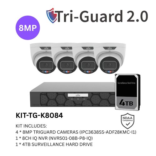Uniview UNV Acutrack Triguard 4 x 8MP Active Deterrence CCTV Kit with 4TB HDD & 8CH NVR - Image 2