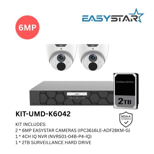 Uniview UNV 2 x 6MP Easystar AI CCTV Kit with 2TB HDD & NVR - Image 2