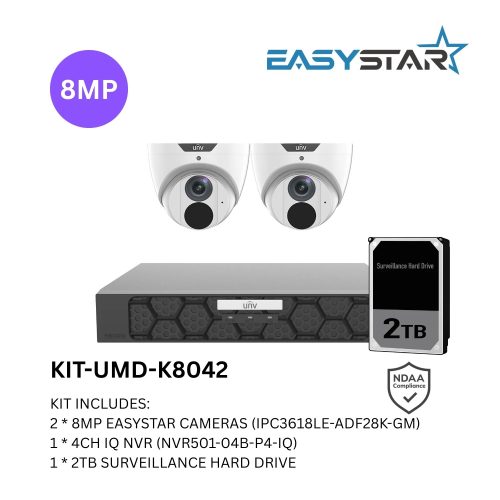 Uniview UNV 2 x 8MP Easystar AI CCTV Kit with 2TB HDD & 4CH NVR - Image 2