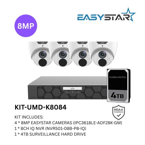 Uniview UNV 4 x 8MP Easystar AI CCTV Kit with 4TB HDD & 8CH NVR - Image 2