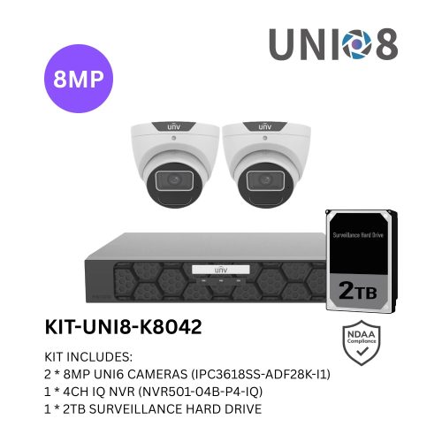 Uniview UNV Acutrack UNI8 2 x 8MP AI Security Camera Kit with 2TB HDD & 4CH NVR - Image 2