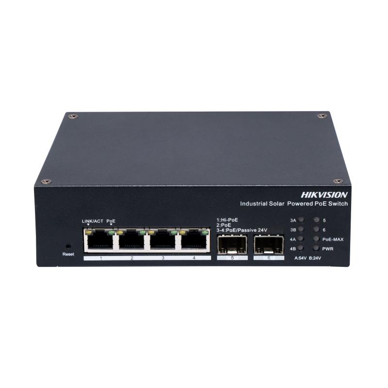 Hikvision DS-3T1506HP-EI-UPS 4-Port Gigabit Solar/PoE Smart Managed Industrial Switch – Hi-PoE, 2× SFP, -40 °C~75 °C