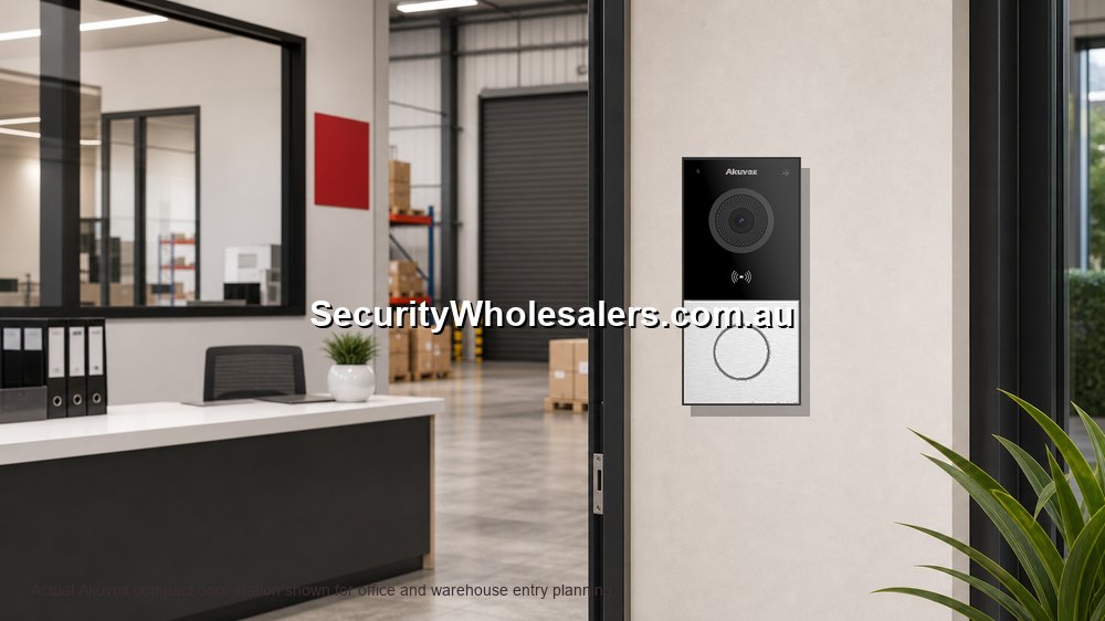 Akuvox intercom path for office reception, warehouse dispatch and staff entry.