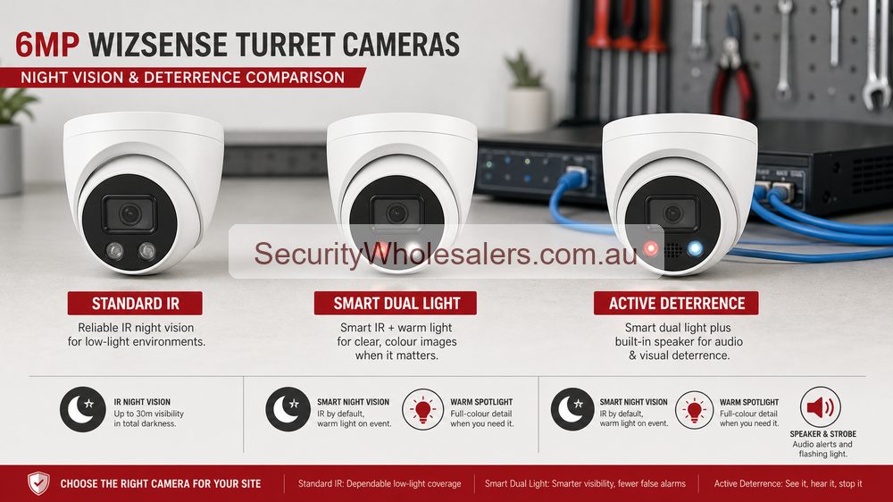 Dahua 6MP turret comparison showing standard IR Smart Dual Light and active deterrence choices