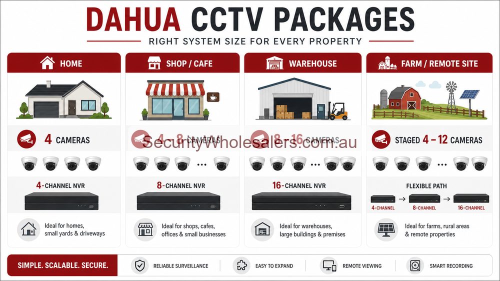 Dahua CCTV package sizing matrix for homes shops warehouses and farms