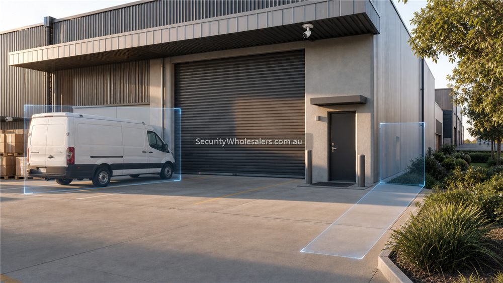 AI CCTV detection around commercial roller door and pedestrian entry