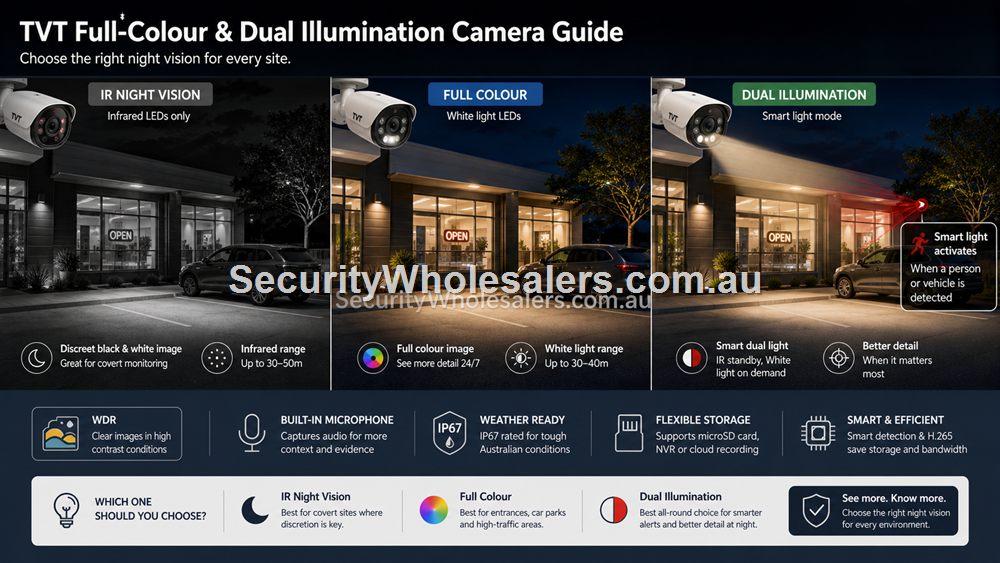 TVT night vision, full-colour and dual-illumination camera choice.